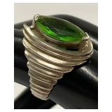 Sterling Silver 925 Green Gemstone Marquise Ring Size 6