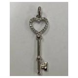Elegant Sterling Silver 925 Heart Key Pendant Necklace
