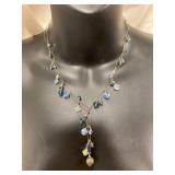 Sterling Silver 925 Necklace with Blue Crystals