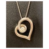 Elegant Sterling Silver 925 Heart Pendant Necklace with Gem