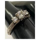 Sterling Silver 925 3 Stone Engagement Ring Size 6.75