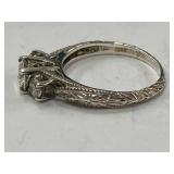 Sterling Silver 925 3 Stone Engagement Ring Size 6.75