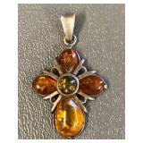 V.B. Poland Sterling Silver 925 Amber Pendant