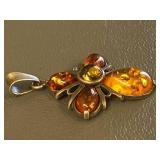 V.B. Poland Sterling Silver 925 Amber Pendant