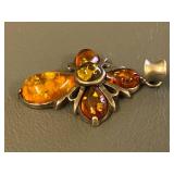 V.B. Poland Sterling Silver 925 Amber Pendant