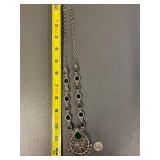 Intricate Sterling Silver 925 Necklace with Green Stone