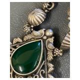 Intricate Sterling Silver 925 Necklace with Green Stone
