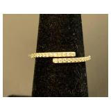 Adjustable Sterling Silver 925 Gold Tone Wrap Ring with Clear Stones Size 6