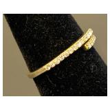 Adjustable Sterling Silver 925 Gold Tone Wrap Ring with Clear Stones Size 6