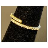 Adjustable Sterling Silver 925 Gold Tone Wrap Ring with Clear Stones Size 6