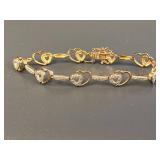 Elegant Gold Tone Sterling Silver 925 Heart Bracelet with Pavé Stones