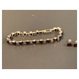 Sterling Silver 925 Red Stone Bracelet & Earring Set