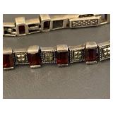 Sterling Silver 925 Red Stone Bracelet & Earring Set