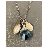 Elegant Sterling Silver 925 Necklace with Blue Gem and Pearl Charms