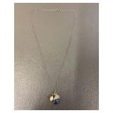 Elegant Sterling Silver 925 Necklace with Blue Gem and Pearl Charms