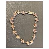 Sterling Silver 925 Floral Link Bracelet