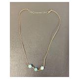 Sterling Silver 925 Hexagonal Blue Beaded Necklace