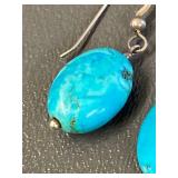 Sterling Silver 925 Turquoise Oval Dangle Earrings Hook Style