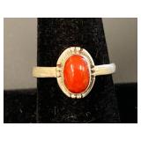 Sterling Silver Red Stone Ring 925 Size 9.5 Elegant Design