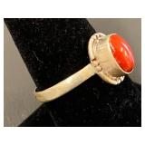 Sterling Silver Red Stone Ring 925 Size 9.5 Elegant Design