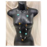 Sterling Silver 925 Turquoise Bead Pearl Long Necklace