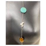 Sterling Silver 925 Turquoise Bead Pearl Long Necklace