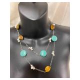 Sterling Silver 925 Turquoise Bead Pearl Long Necklace