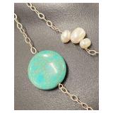 Sterling Silver 925 Turquoise Bead Pearl Long Necklace