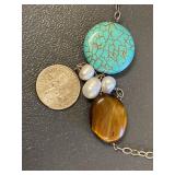 Sterling Silver 925 Turquoise Bead Pearl Long Necklace