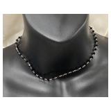 Black Onyx Bead Necklace Sterling Silver 925 Clasp