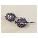 Vintage Amethyst Earrings in Oxidized Sterling Silver 925