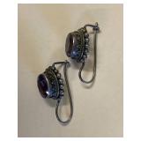 Vintage Amethyst Earrings in Oxidized Sterling Silver 925
