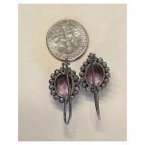 Vintage Amethyst Earrings in Oxidized Sterling Silver 925