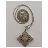 Sterling Silver Necklace Chain With Intricate Diamond Pendant