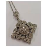 Sterling Silver Necklace Chain With Intricate Diamond Pendant