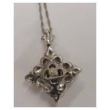 Sterling Silver Necklace Chain With Intricate Diamond Pendant
