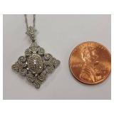 Sterling Silver Necklace Chain With Intricate Diamond Pendant