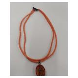 Vintage Sterling Silver & Coral Our Lady of Guadalupe Necklace
