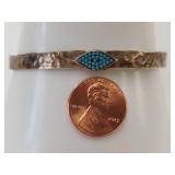 Sterling Silver Vintage Hammered Bracelet with Turquoise Color Stones