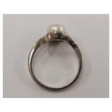 Elegant White Pearl Ring with Sterling Silver Band and Gem Accents