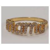 Gold-Tone Sterling Silver Mama Ring with Sparkling Stones