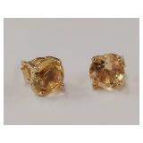 Elegant Gold-Tone Sterling Silver Yellow Gemstone Stud Earrings