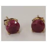 Elegant Gold-Tone Sterling Silver Ruby Stud Earrings