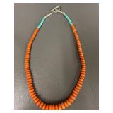 Sterling Silver Turquoise & Coral Bead Necklace 21"