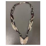 Handcrafted Beaded Necklace with Sterling Silver Butterfly Pendant