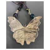Handcrafted Beaded Necklace with Sterling Silver Butterfly Pendant