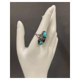 Vintage Sterling Silver Turquoise Feather Ring