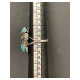 Vintage Sterling Silver Turquoise Feather Ring
