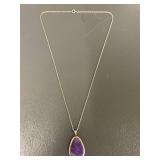 Zuni Sterling Silver Necklace with Purple Stone Pendant