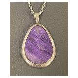 Zuni Sterling Silver Necklace with Purple Stone Pendant